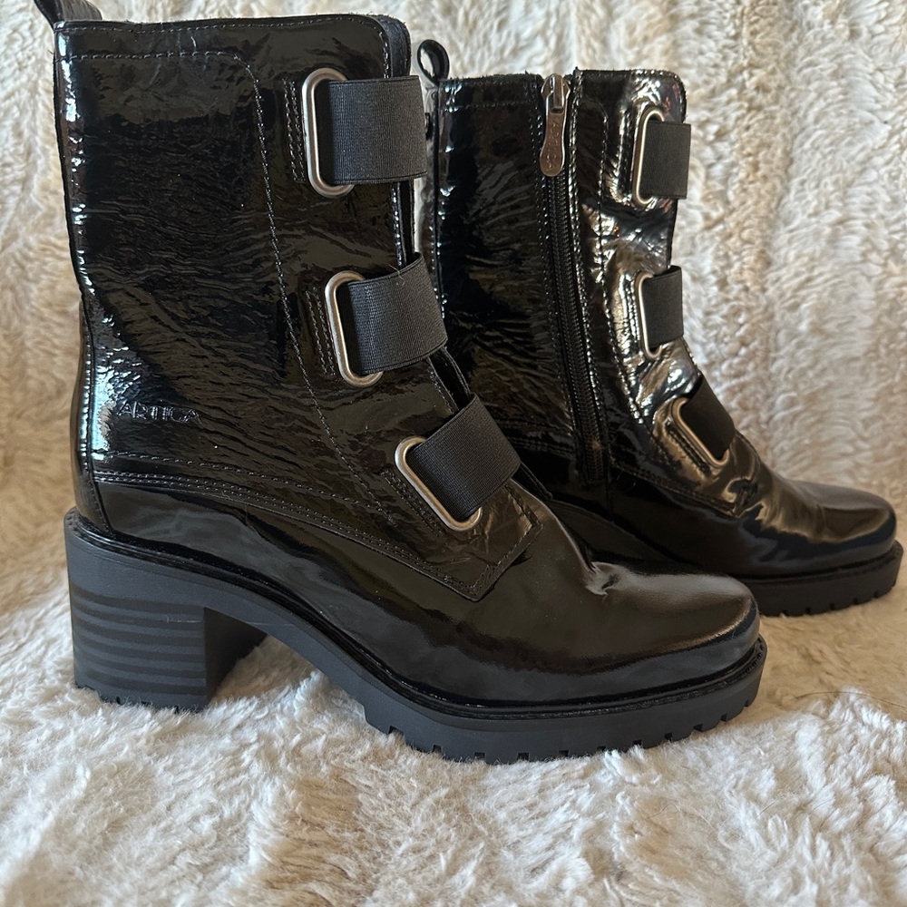 Bos. & Co. Black Patent Buckle Combat Boots